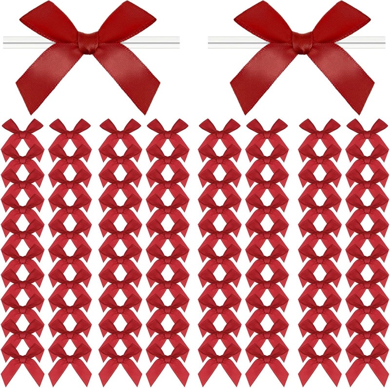 Adodotoe Christmas Twist Tie Bows, 100 Pcs Satin Ribbon Bows for Decorating Treat Bags & Gift Wrap (Red) - Image 1